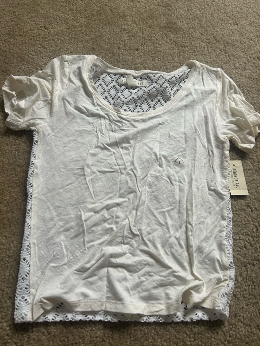 Aeropostale White Short Sleeve Tee with Lace Back